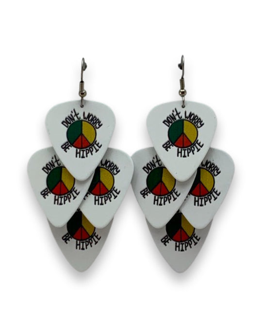 Don't Worry Be Hippie Minor Guitar Pick Earrings