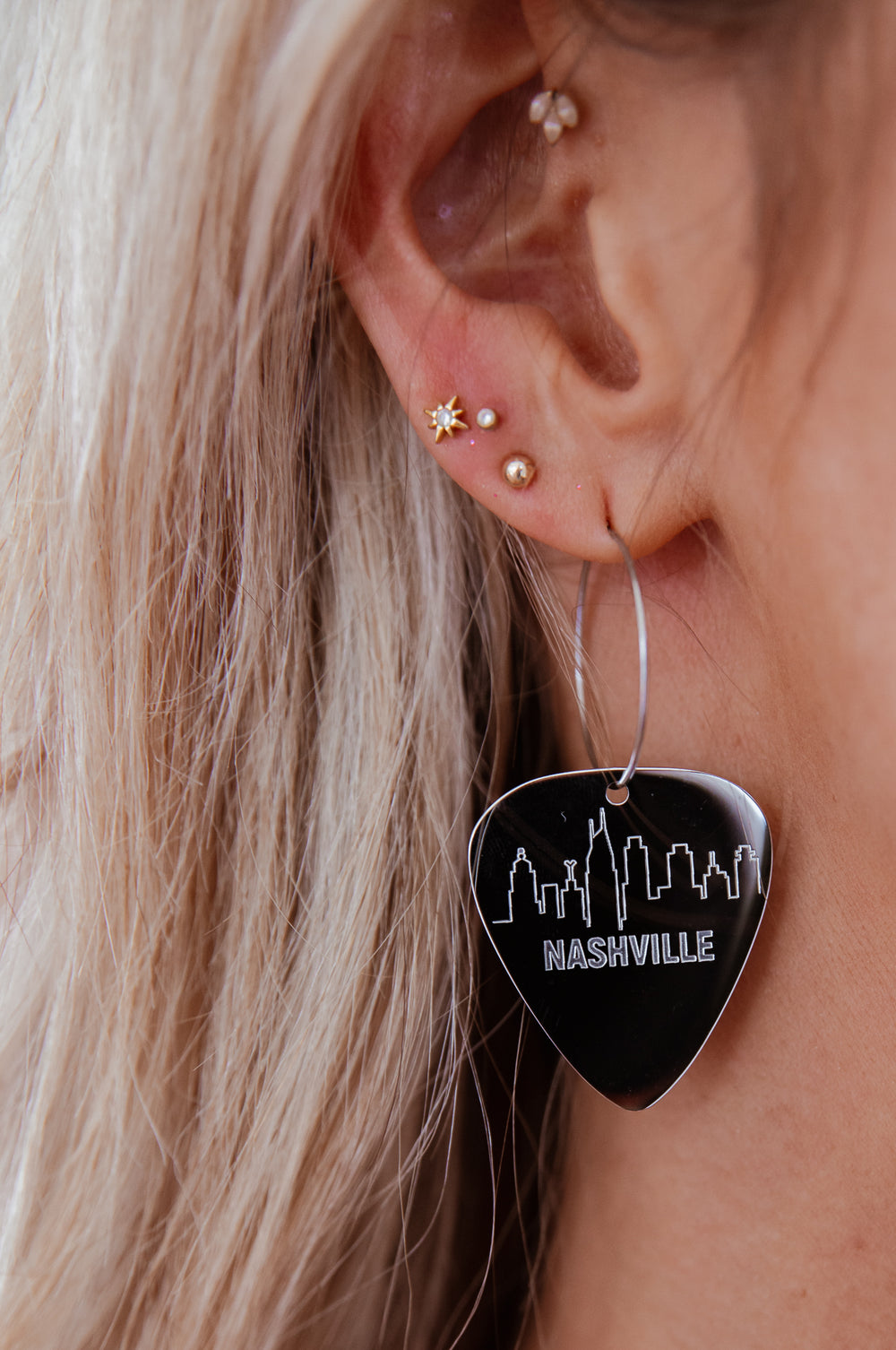 Nashville Skyline Steel Reversible Single Guitar Pick Earrings