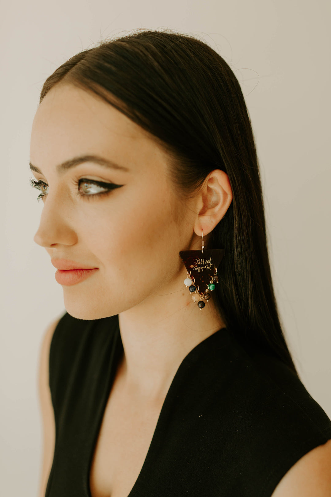 Wild Heart Gypsy Soul Tortoise Triangle Soundwave Gold Guitar Pick Earrings