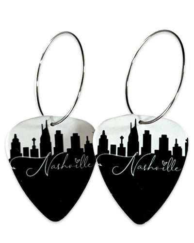 Nashville Skyline Black/White Single Guitar Pick Earrings