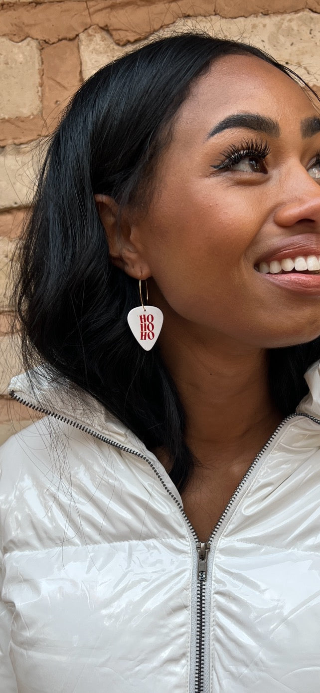 HO HO HO White Guitar Pick Earrings