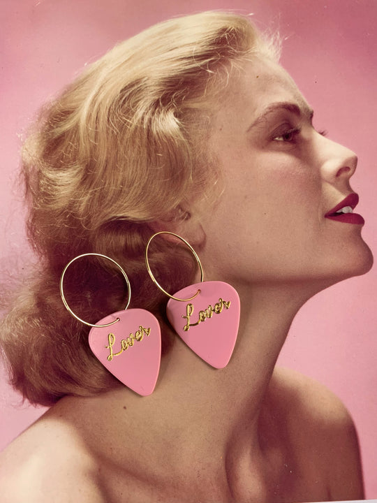 Lover Pink Gold Single Guitar Pick Earrings