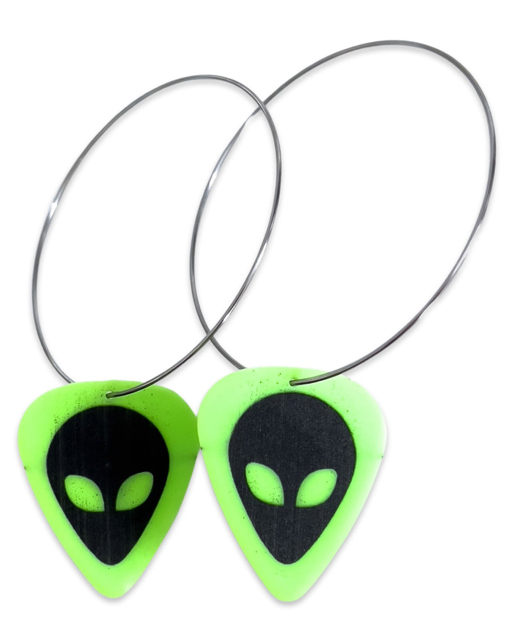 Alien Neon Green Single Guitar Pick Earrings