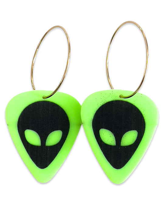 Alien Neon Green Single Guitar Pick Earrings