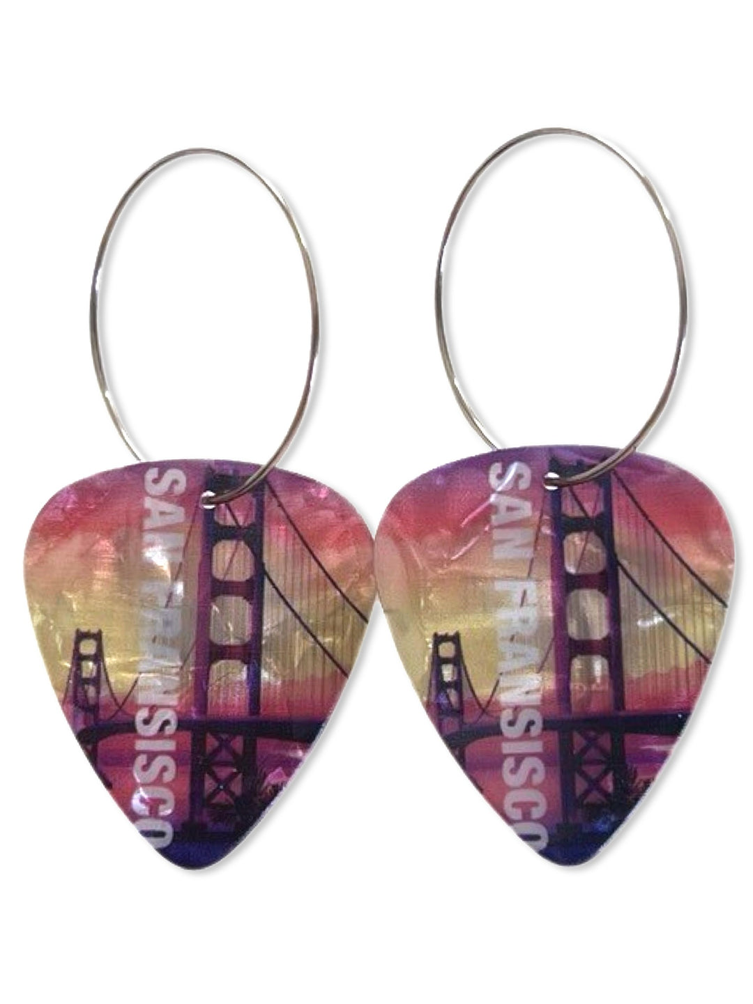 San Francisco Golden Gate Bridge Sunset Pearl Reversible Single Guitar Pick Earrings