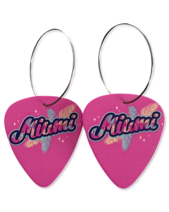 Miami Hot Pink Single Guitar Pick Earrings