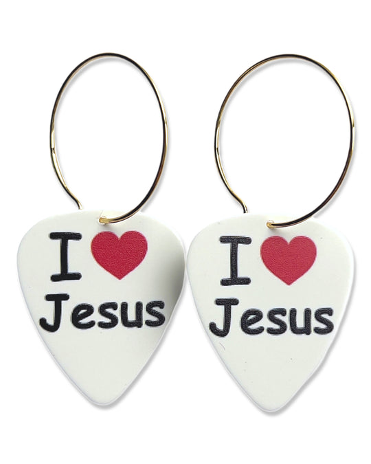 I Love Jesus Single Guitar Pick Earrings