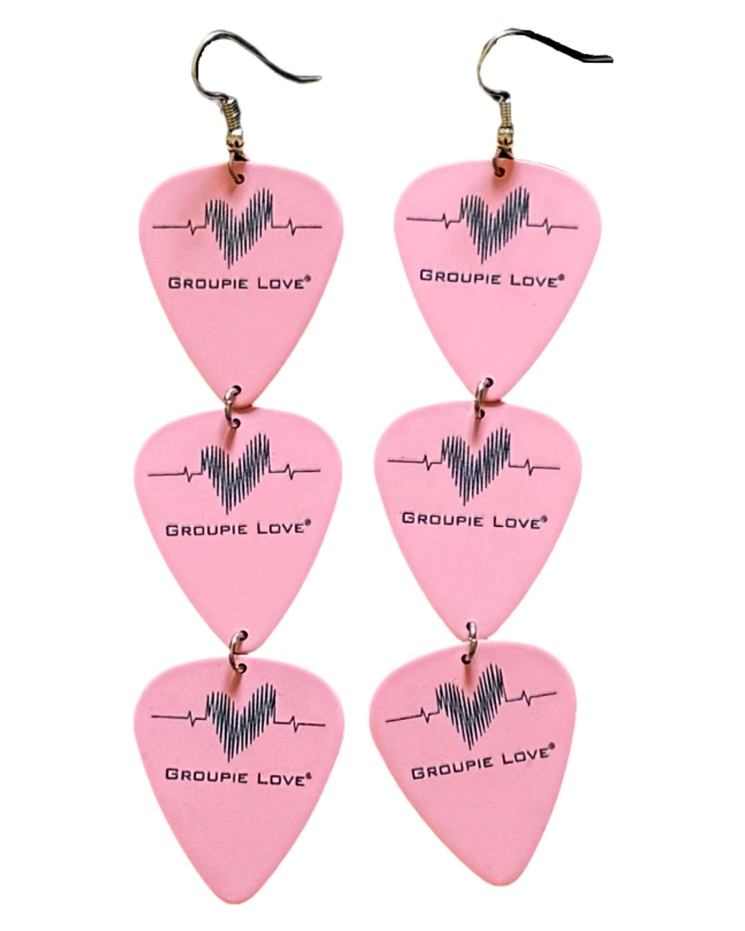 Groupie Love Pink Triple Guitar Pick Earrings