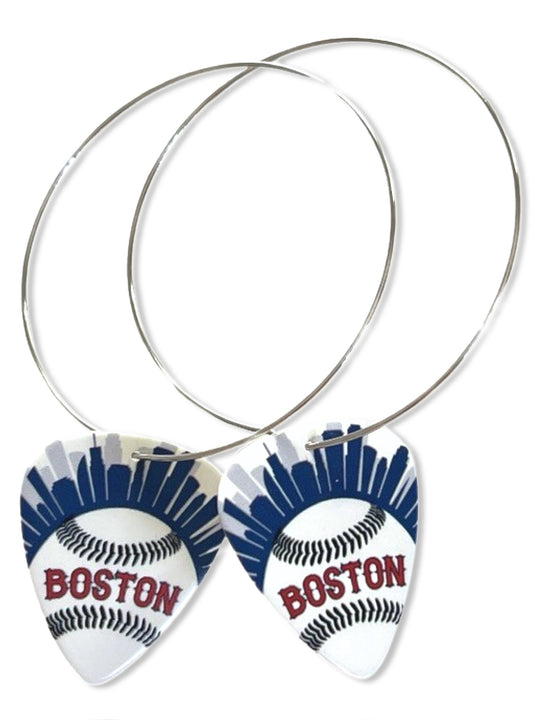 Boston Baseball City Skyline Reversible Single Guitar Pick Earrings