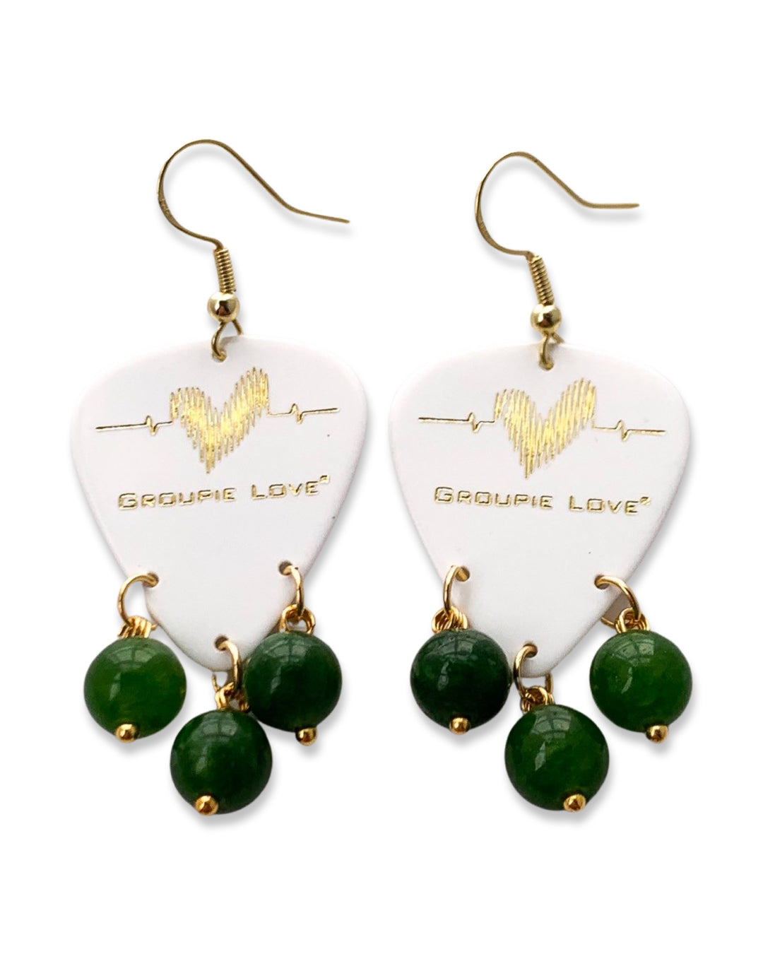 Groupie Love White Gold Emerald Guitar Pick Earrings