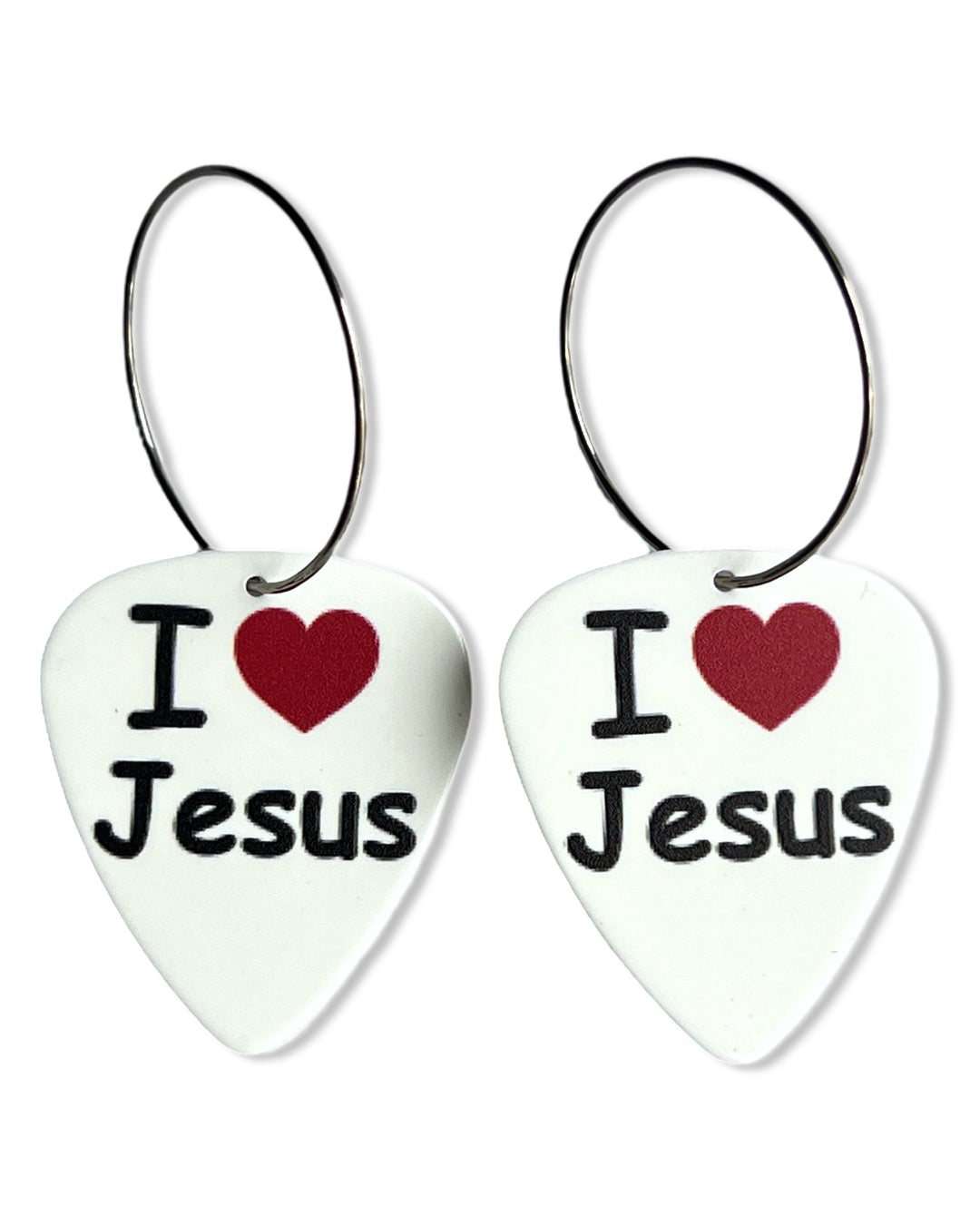 I Love Jesus Single Guitar Pick Earrings