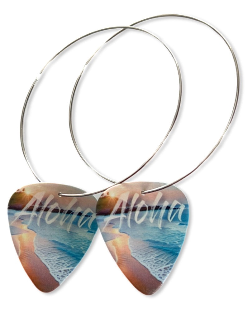 WS Aloha Beach Sunset Single Guitar Pick Earrings