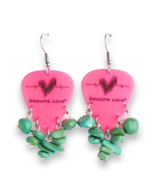 Groupie Love Pink Turquoise Guitar Pick Earrings