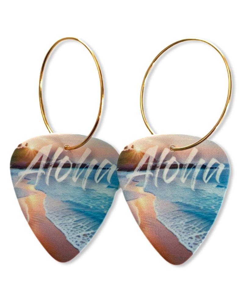Aloha Beach Sunset Single Guitar Pick Earrings