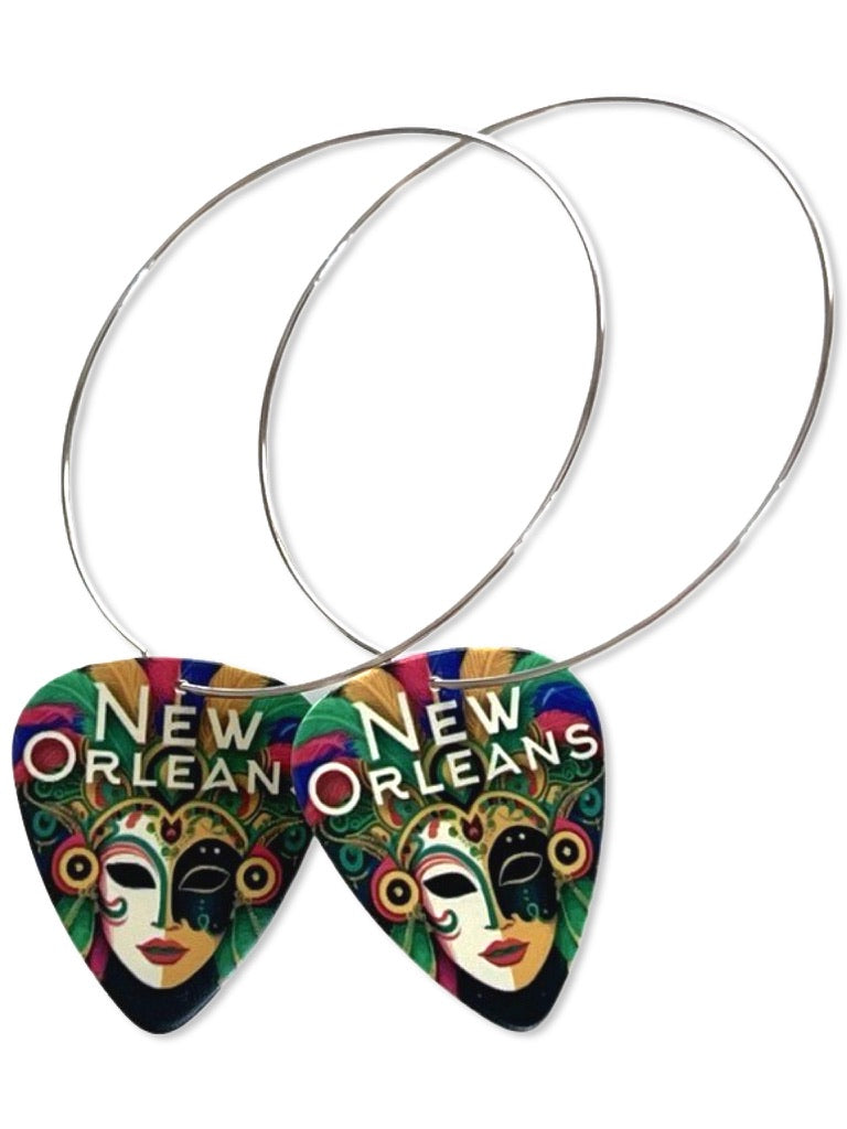 WS New Orleans Masquerade Reversible Single Guitar Pick Earrings