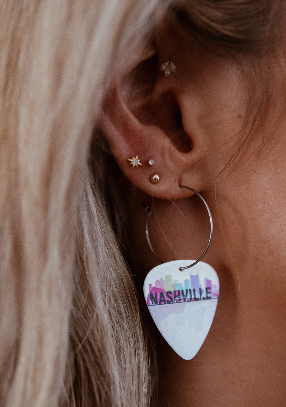 WS Nashville Skyline Colorful Reversible Single Guitar Pick Earrings