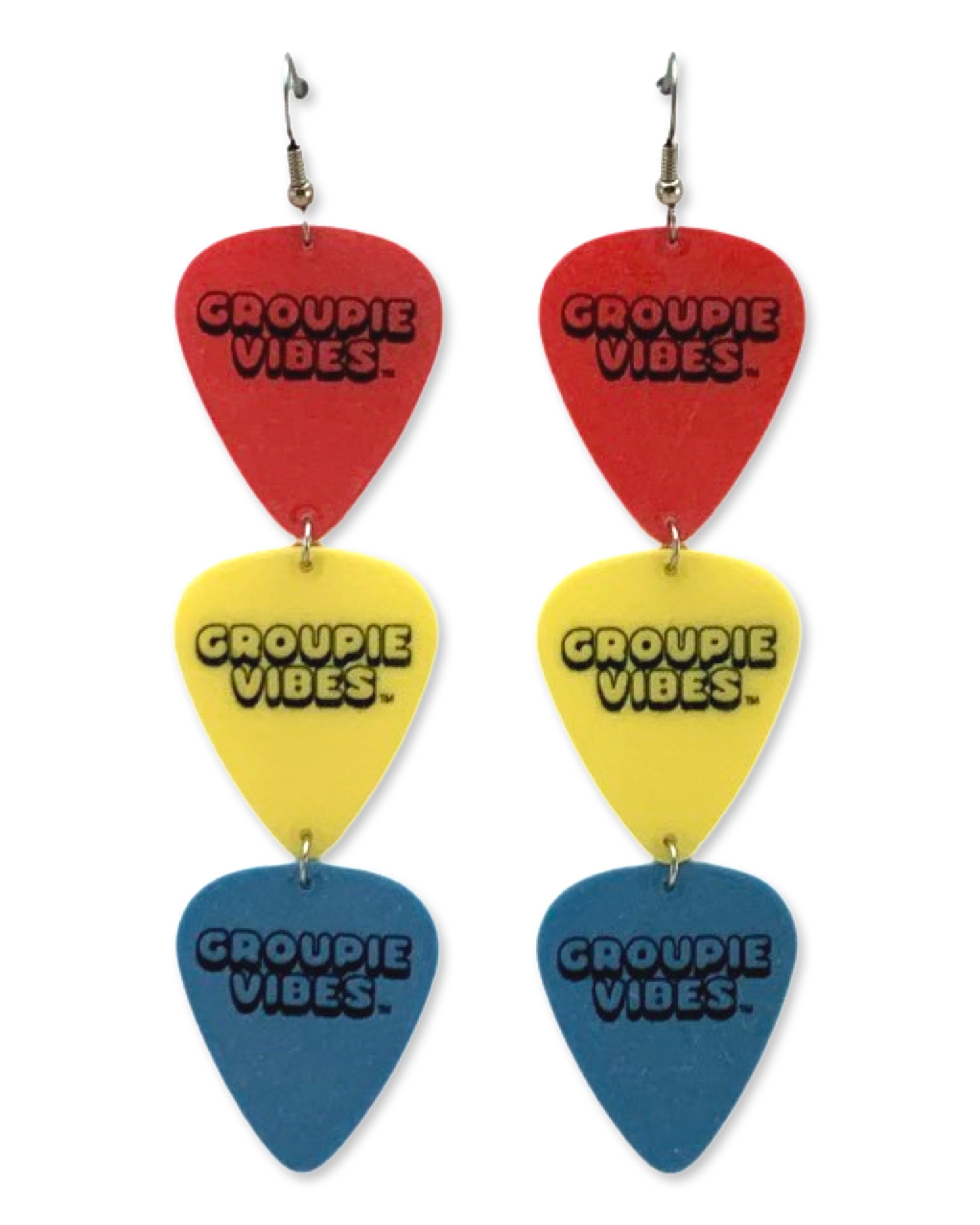 Groupie Vibes Red Yellow Blue Triple Guitar Pick Earrings