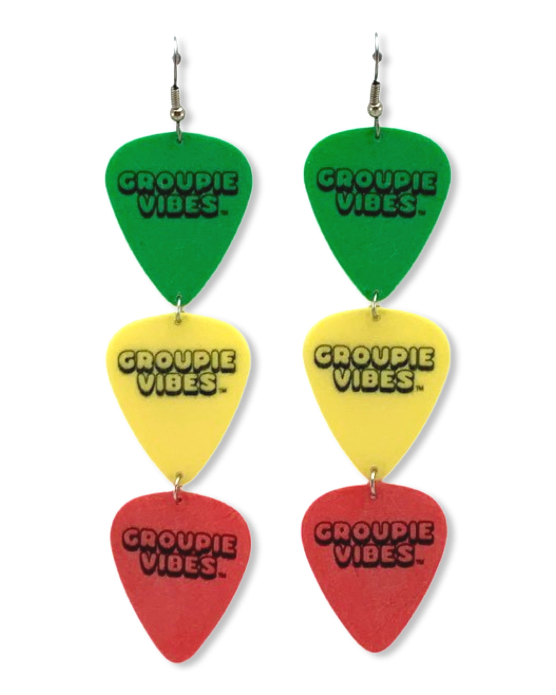 Groupie Vibes Rasta Triple Guitar Pick Earrings