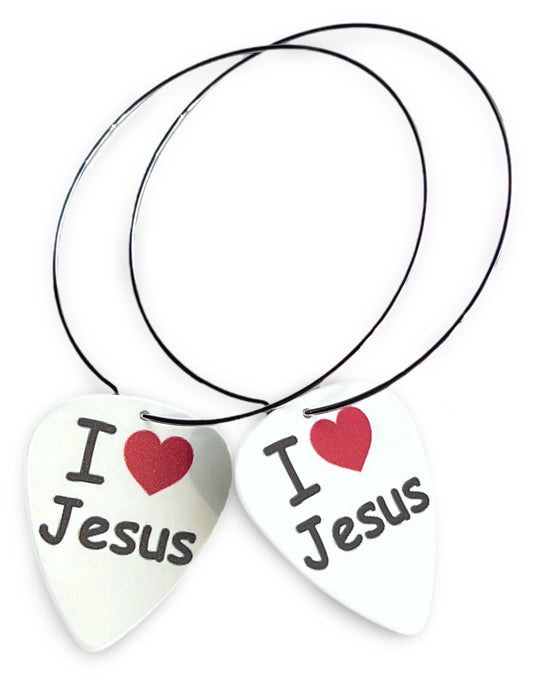 I Love Jesus Single Guitar Pick Earrings