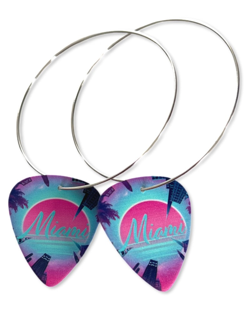 WS Miami Pink Blue City Single Guitar Pick Earrings