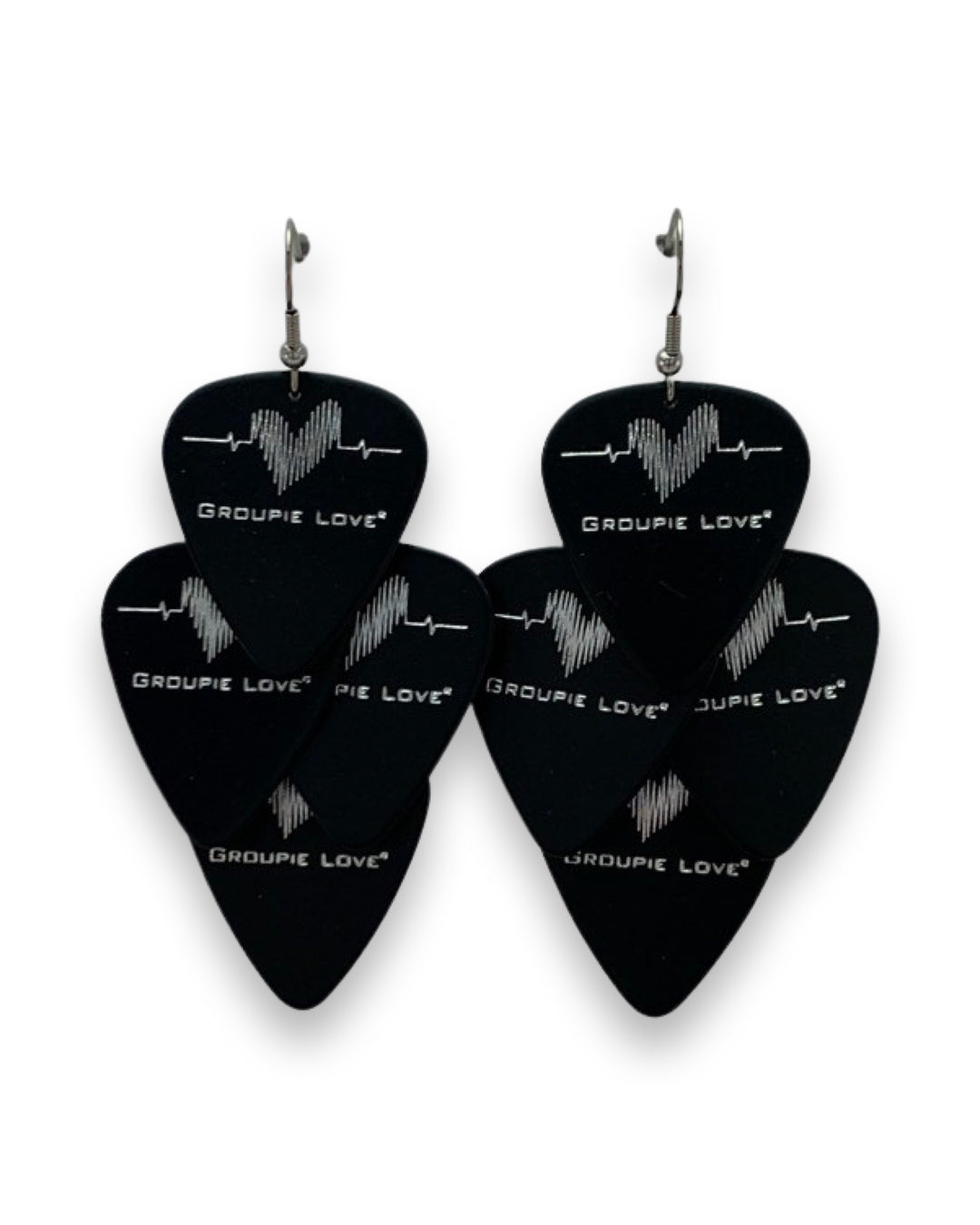 Groupie Love Black Silver Minor Guitar Pick Earrings