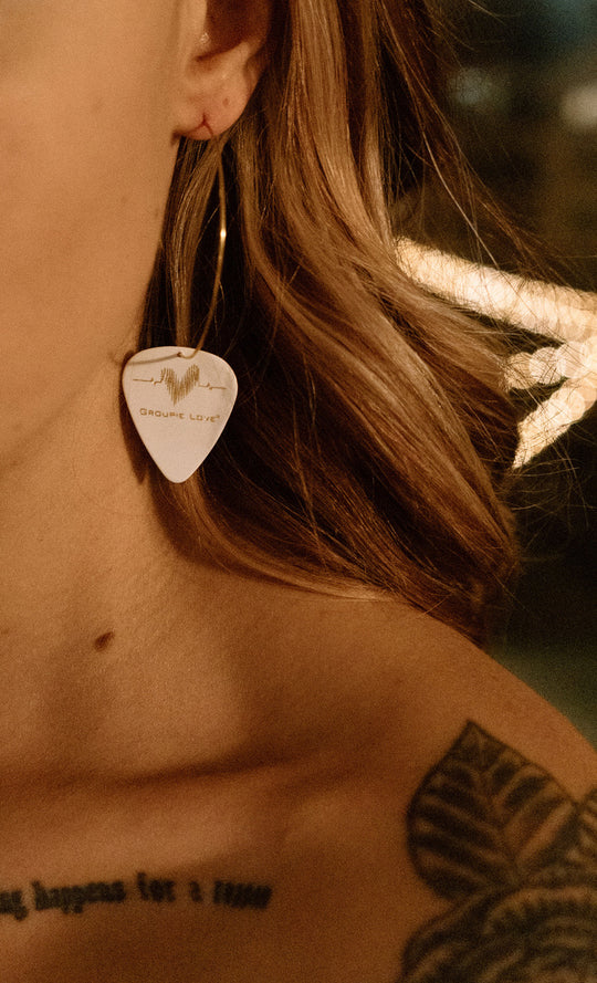 Groupie Love White Gold Single Guitar Pick Earrings