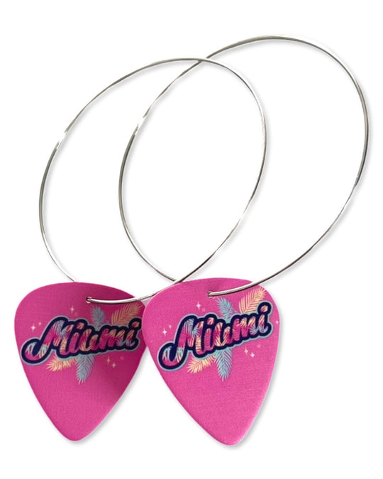 Miami Hot Pink Single Guitar Pick Earrings