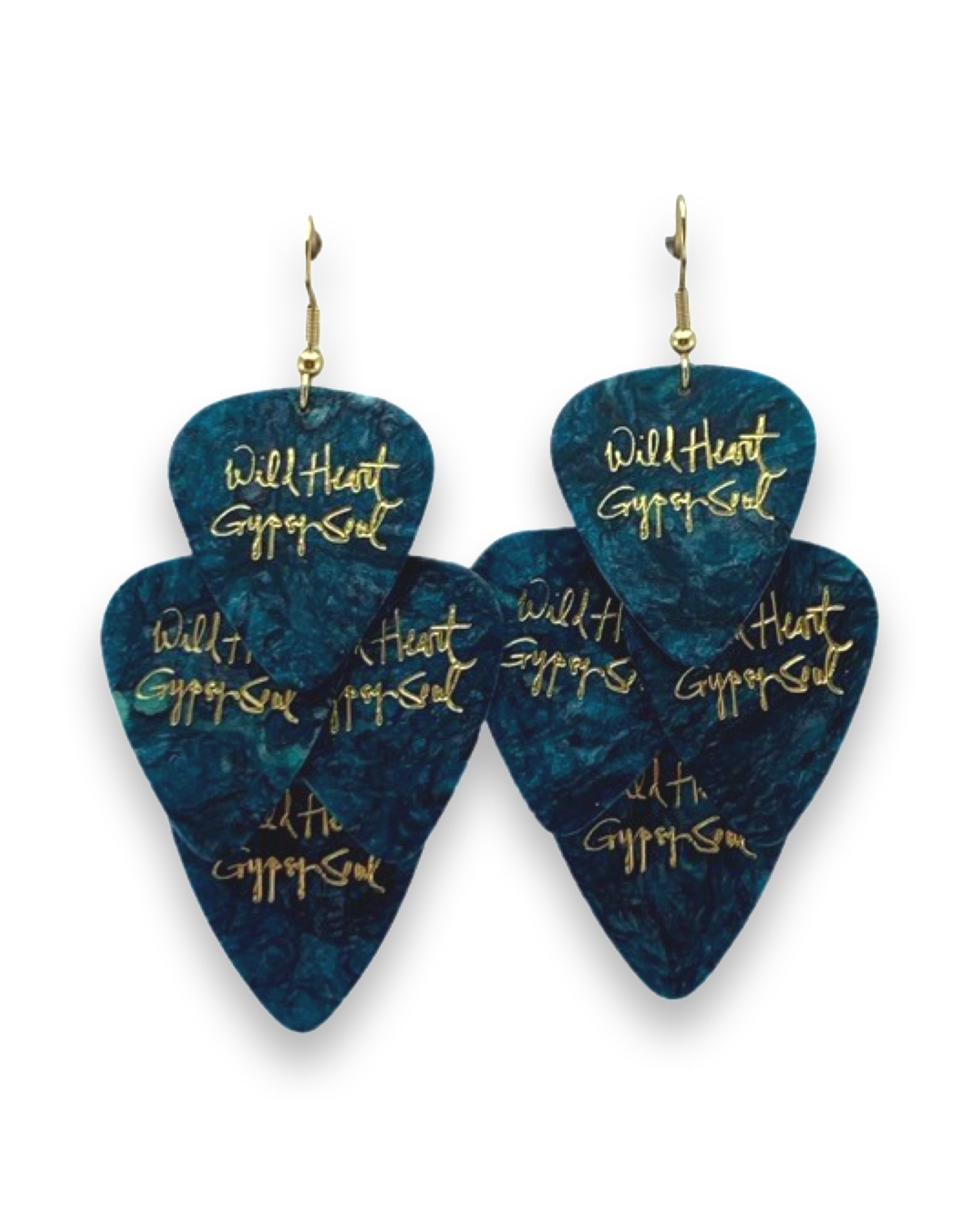 Wild Heart Gypsy Soul Turquoise Gold Minor Guitar Pick Earrings