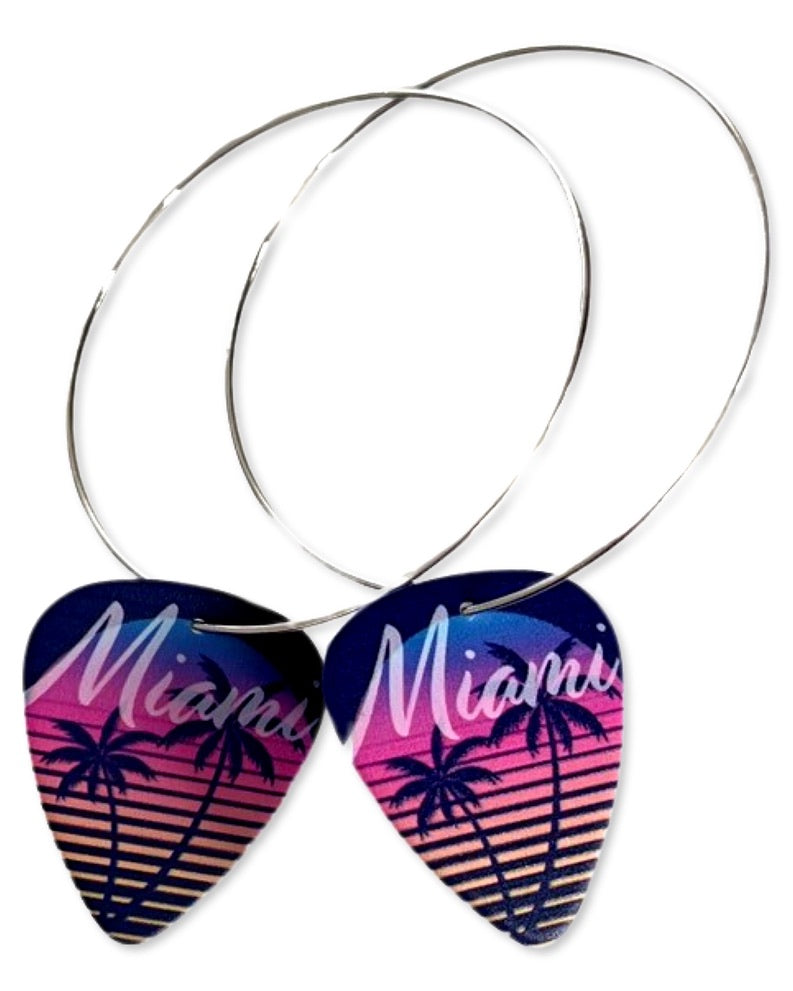 WS Miami Striped Palm Tree Single Guitar Pick Earrings