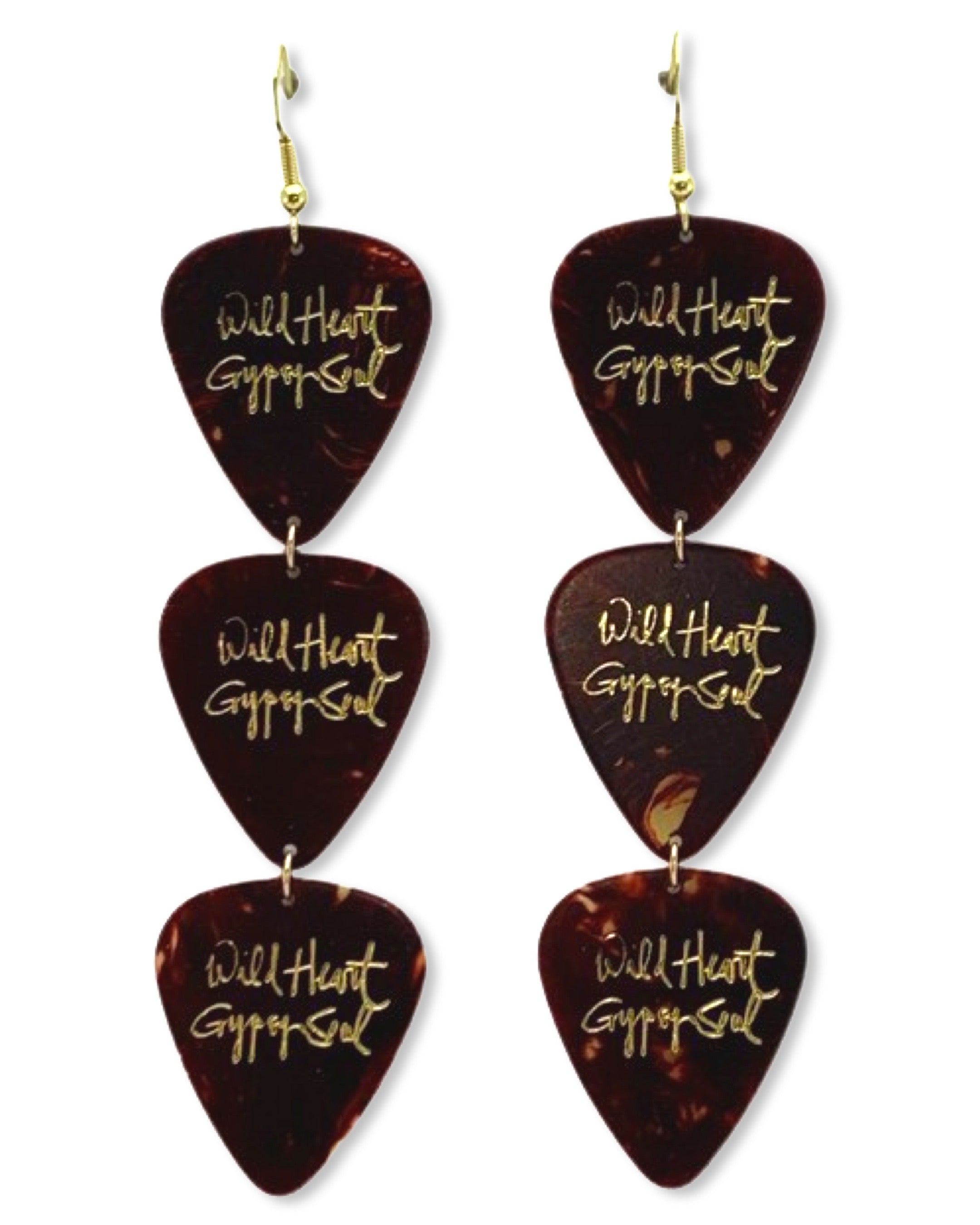 Wild Heart Gypsy Soul Tortoise Triple Guitar Pick Earrings