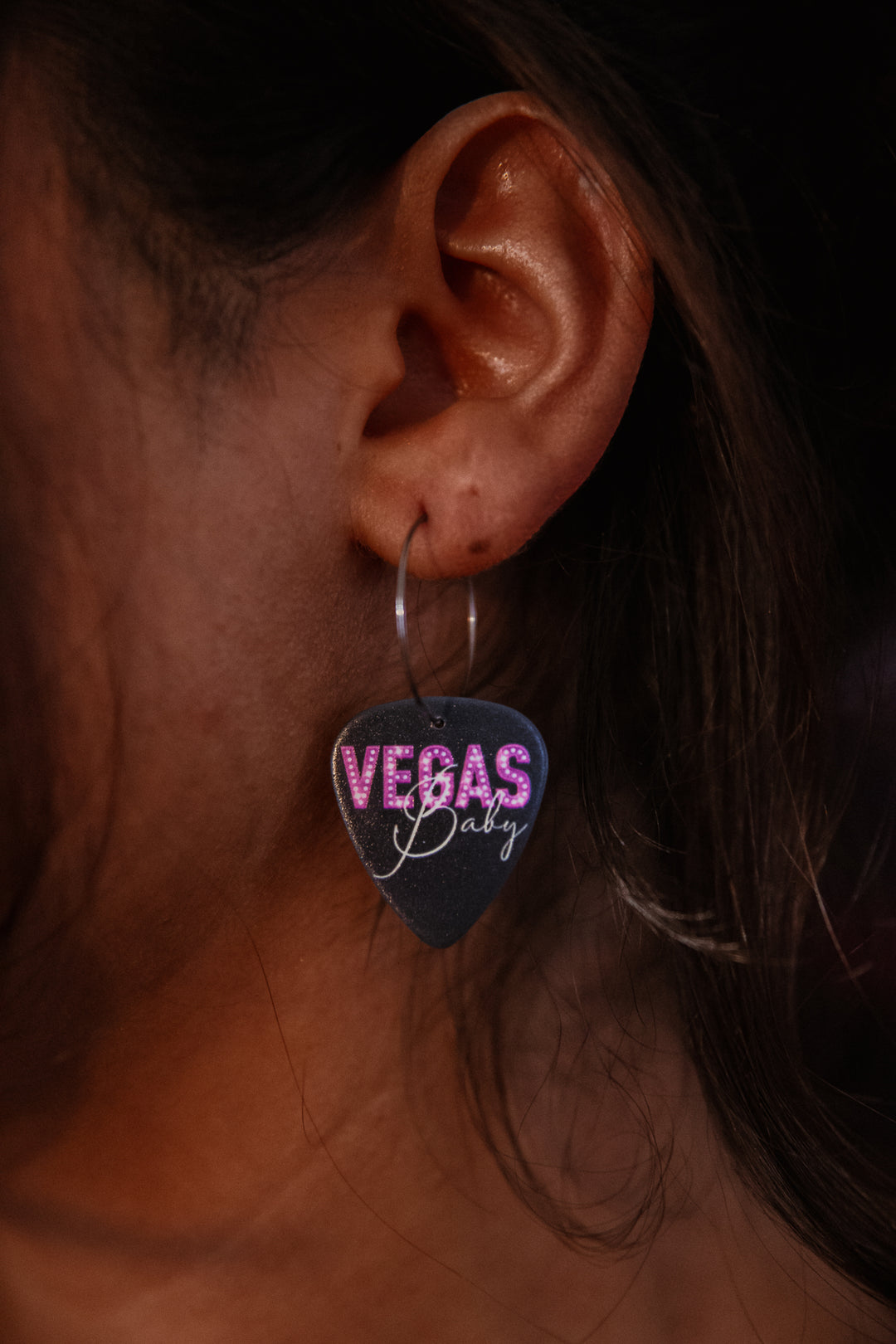 Las Vegas Baby Black Reversible Single Guitar Pick Earrings