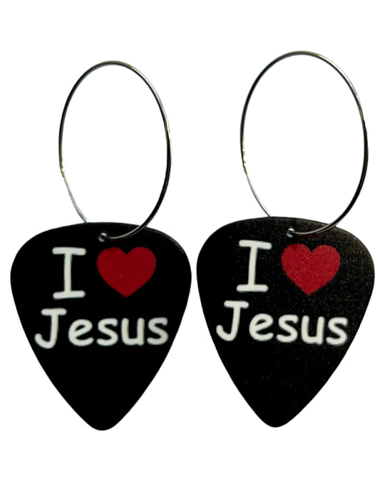 I Love Jesus Single Guitar Pick Earrings