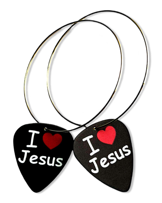 I Love Jesus Single Guitar Pick Earrings