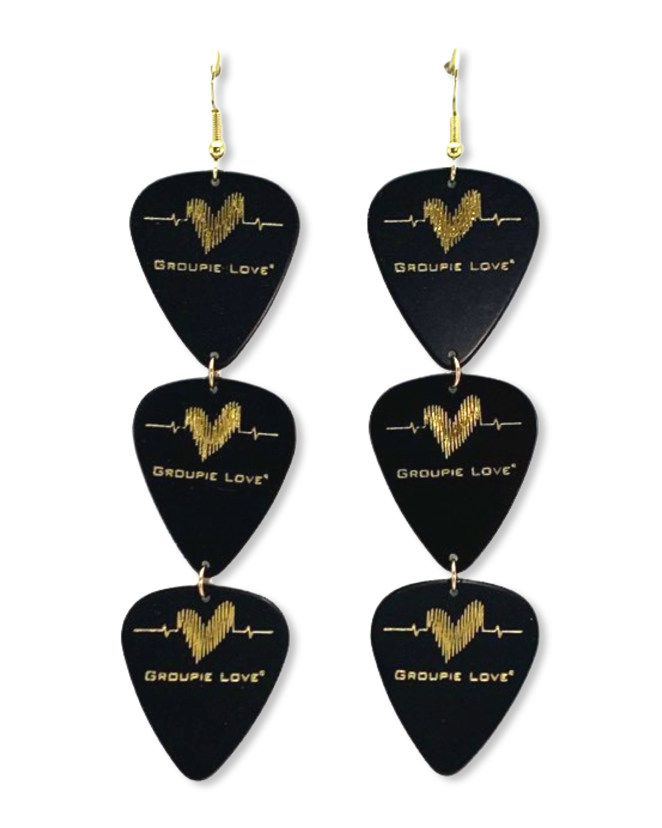 Groupie Love Black Gold Triple Guitar Pick Earrings