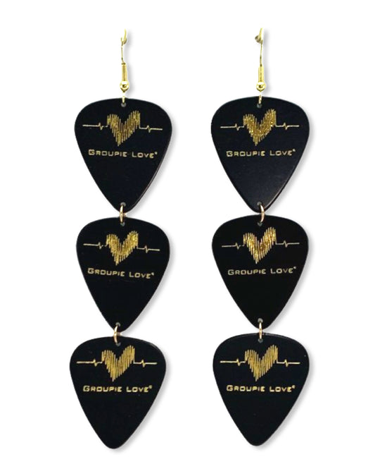 Groupie Love Black Gold Triple Guitar Pick Earrings