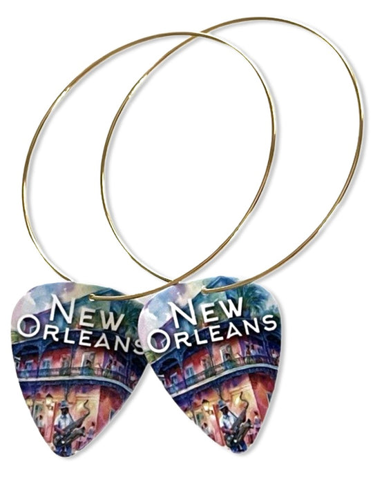 New Orleans Bourbon Street Reversible Single Guitar Pick Earrings