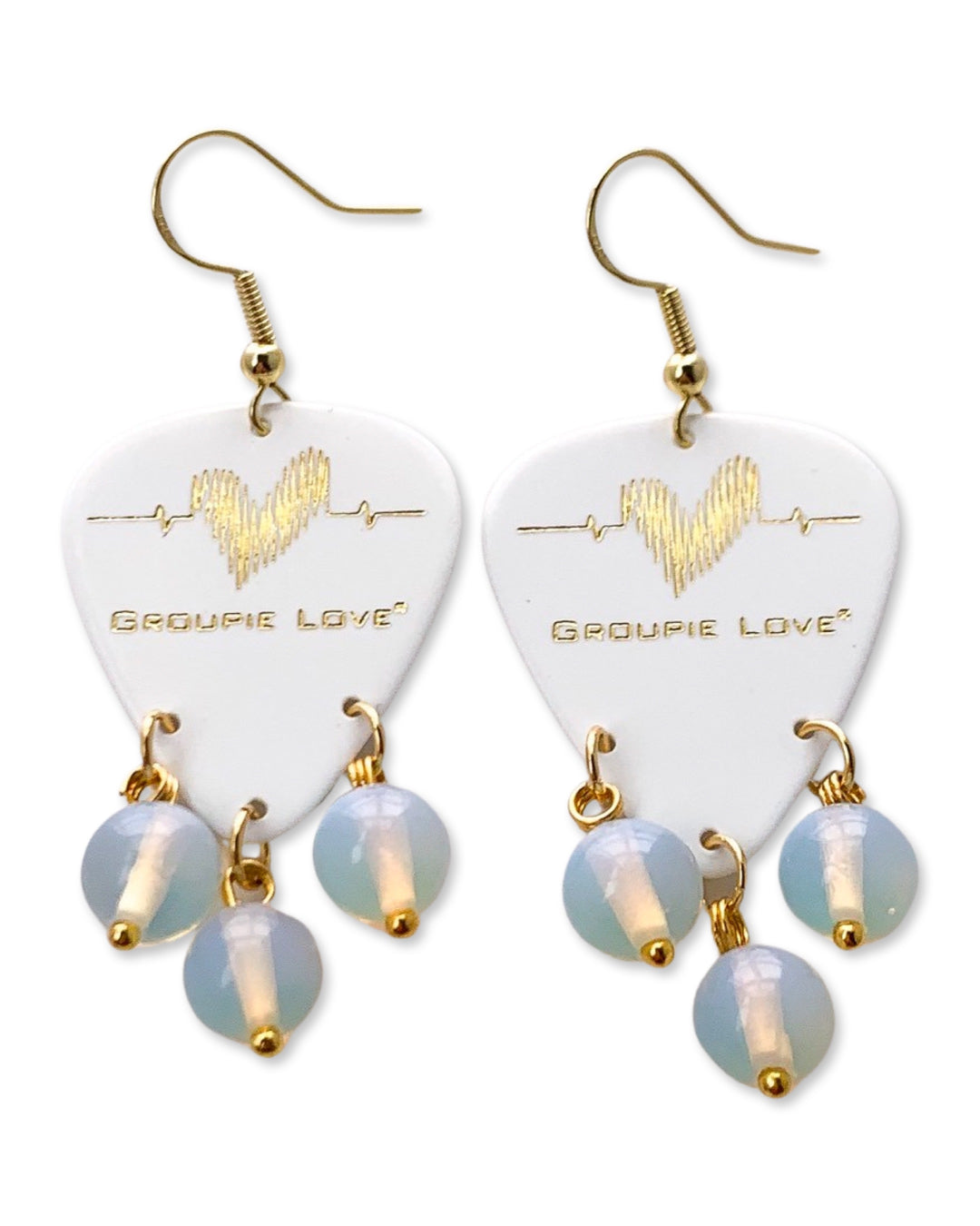 Groupie Love White Gold Opal Guitar Pick Earrings