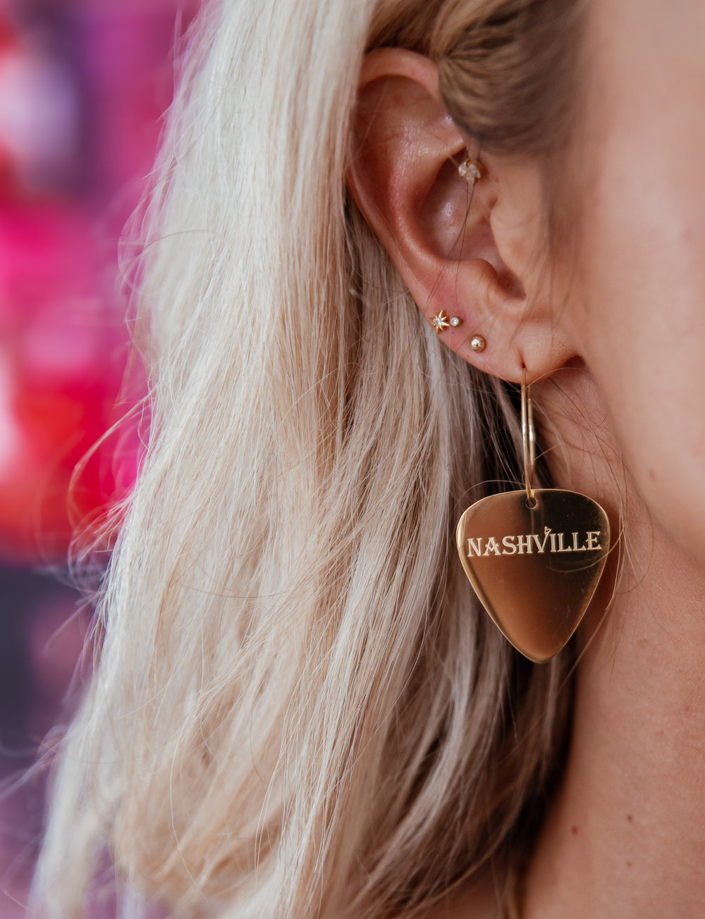 WS Nashville Gold Reversible Single Guitar Pick Earrings