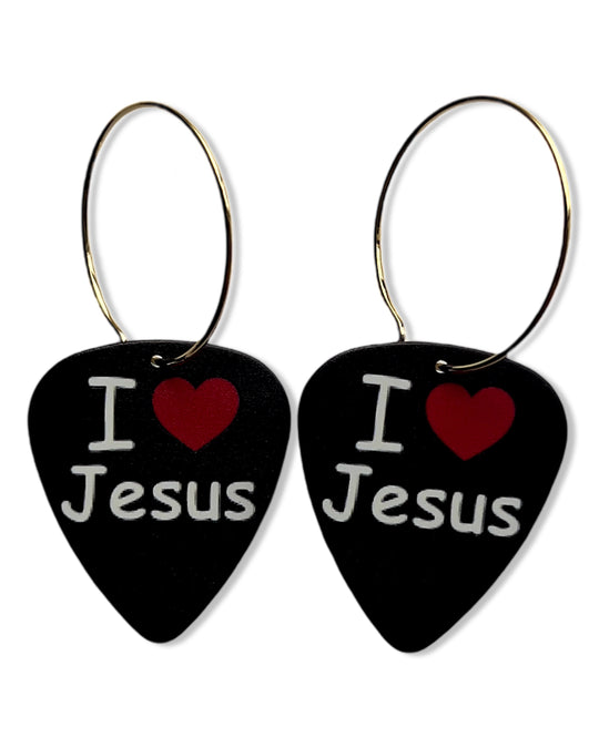 I Love Jesus Single Guitar Pick Earrings