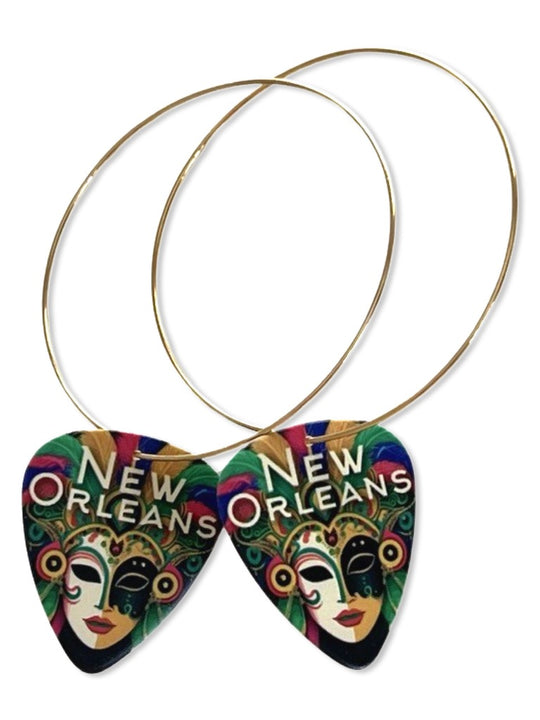 New Orleans Masquerade Reversible Single Guitar Pick Earrings