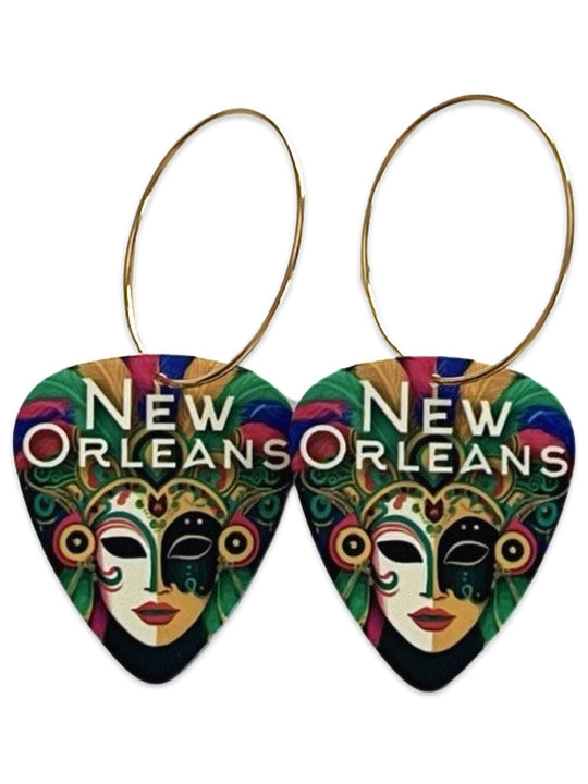 New Orleans Masquerade Reversible Single Guitar Pick Earrings