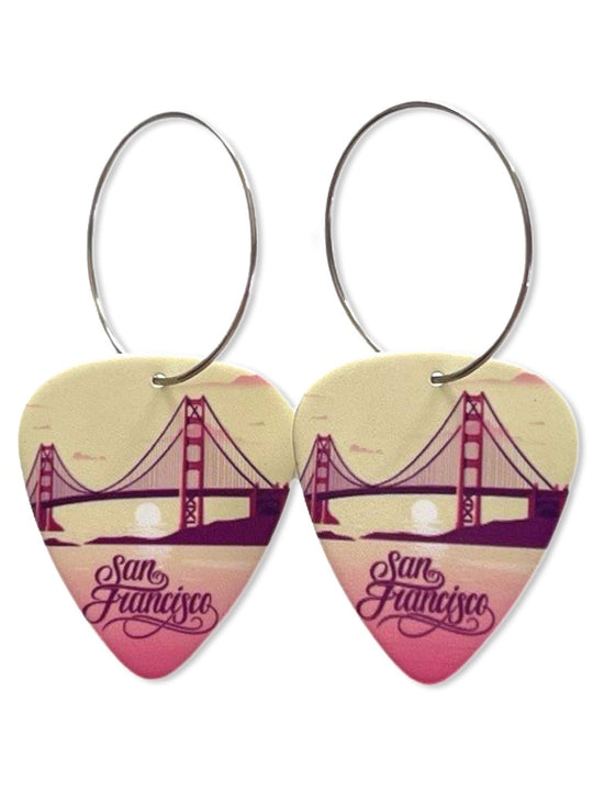 San Fransisco Golden Gate Bridge Sunset Reversible Single Guitar Pick Earrings