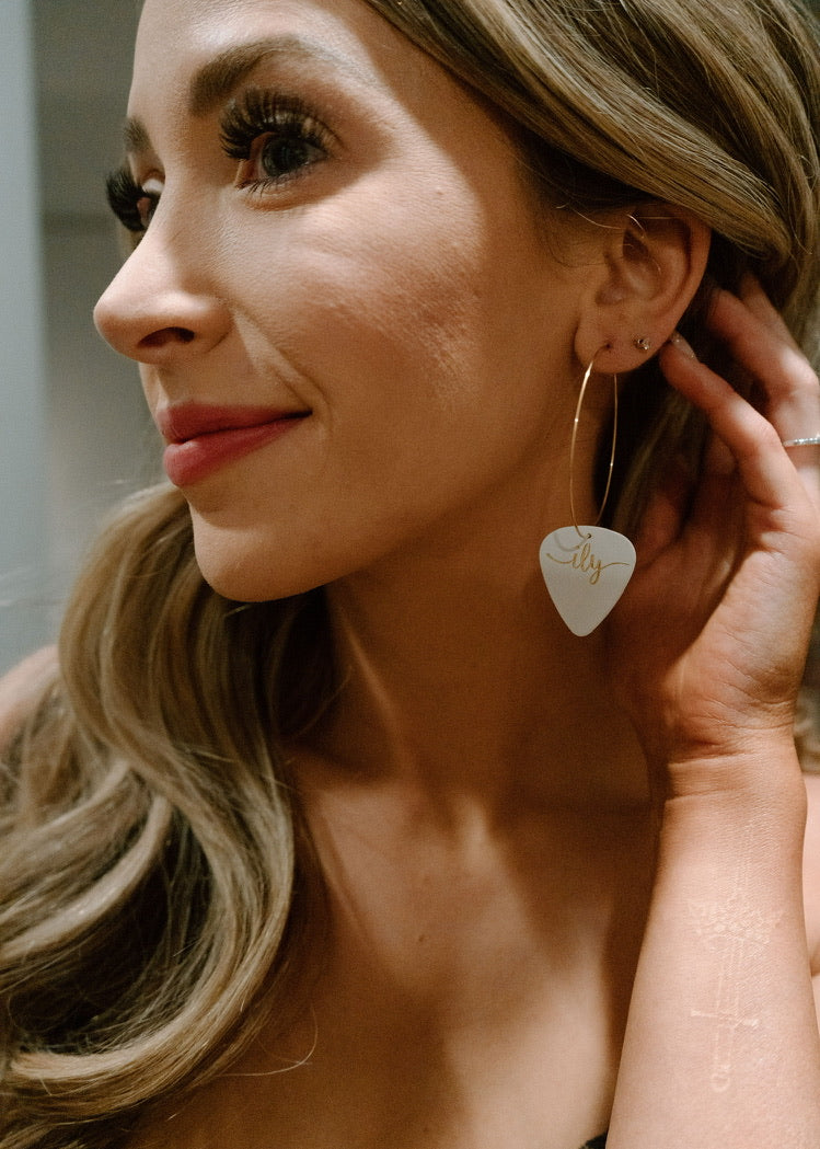 WS ILY White Gold Reversible Single Guitar Pick Earrings