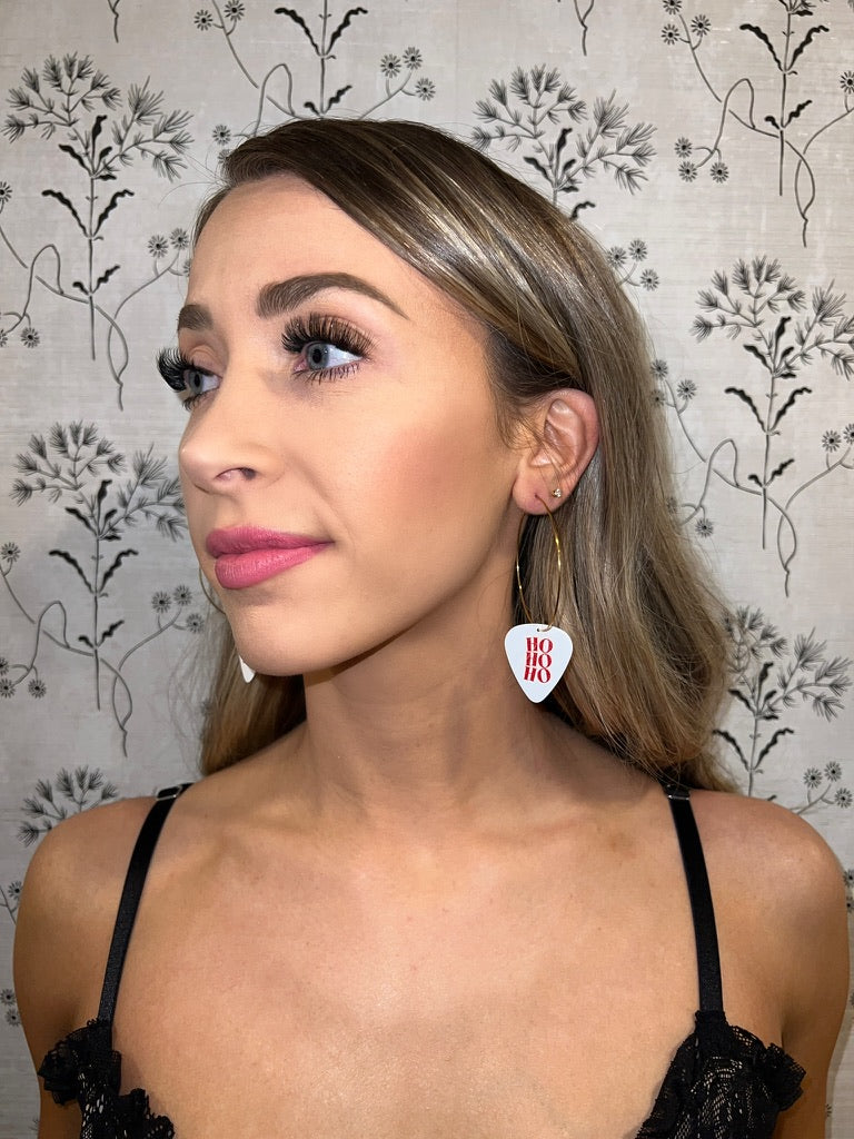 HO HO HO White Guitar Pick Earrings