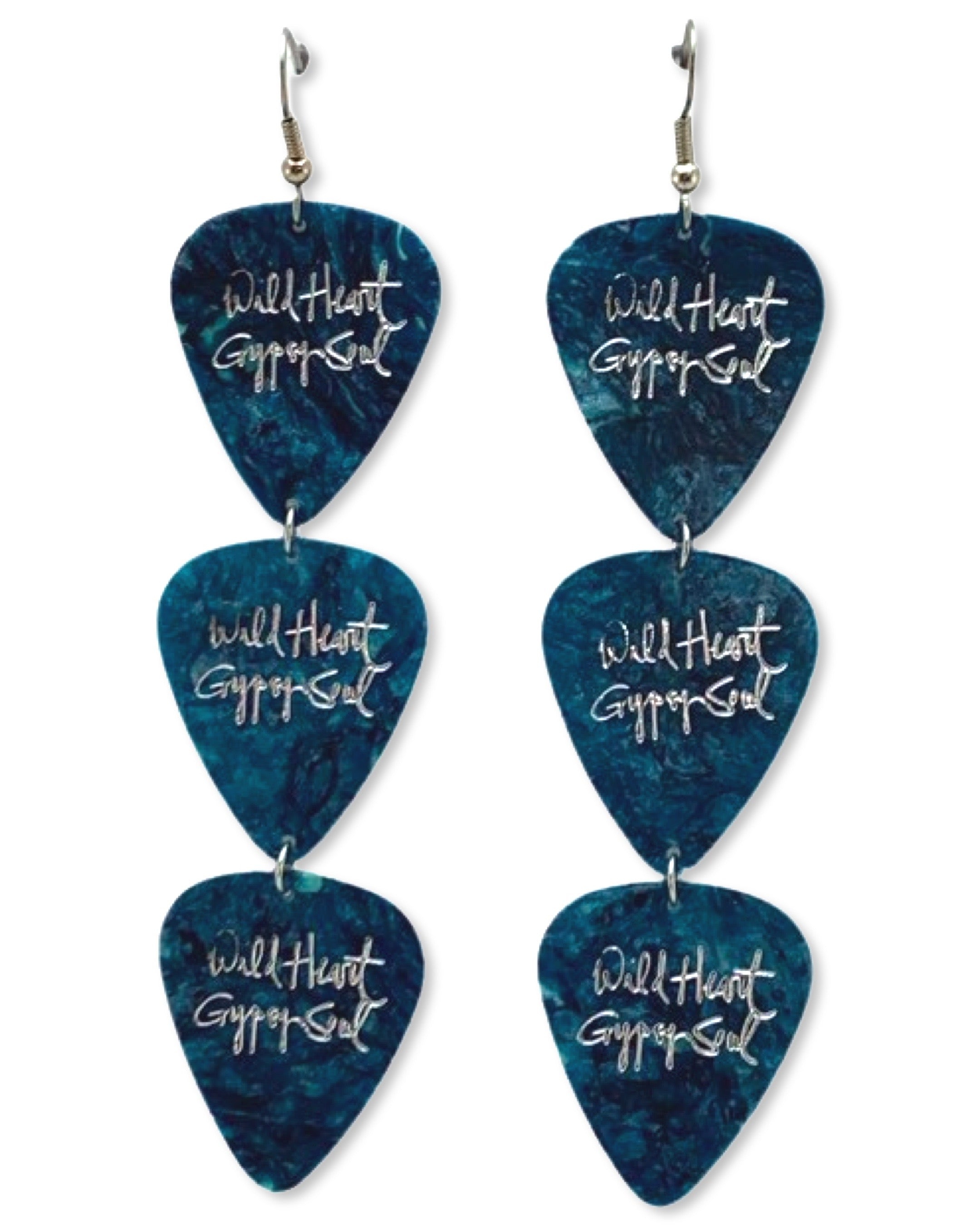 Wild Heart Gypsy Soul Turquoise Triple Guitar Pick Earrings