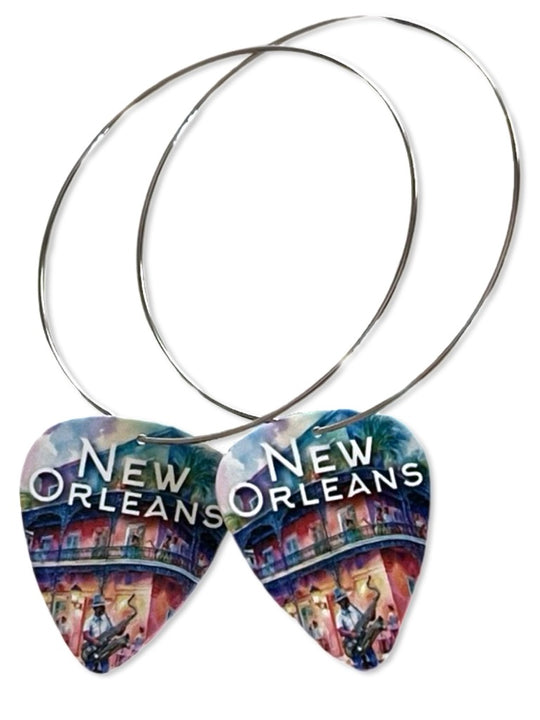 New Orleans Bourbon Street Reversible Single Guitar Pick Earrings