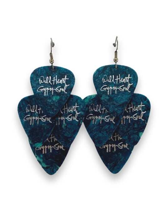 Wild Heart Gypsy Soul Turquoise Silver Minor Guitar Pick Earrings