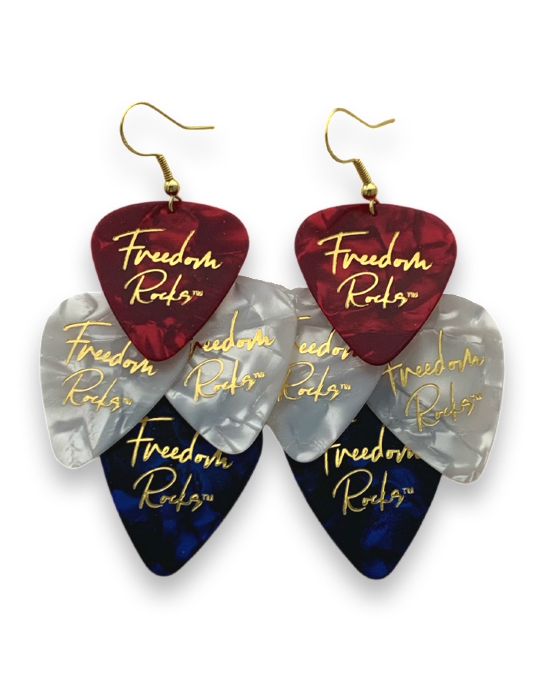 Freedom Rocks Red, White, Blue Minor Guitar Pick Earrings