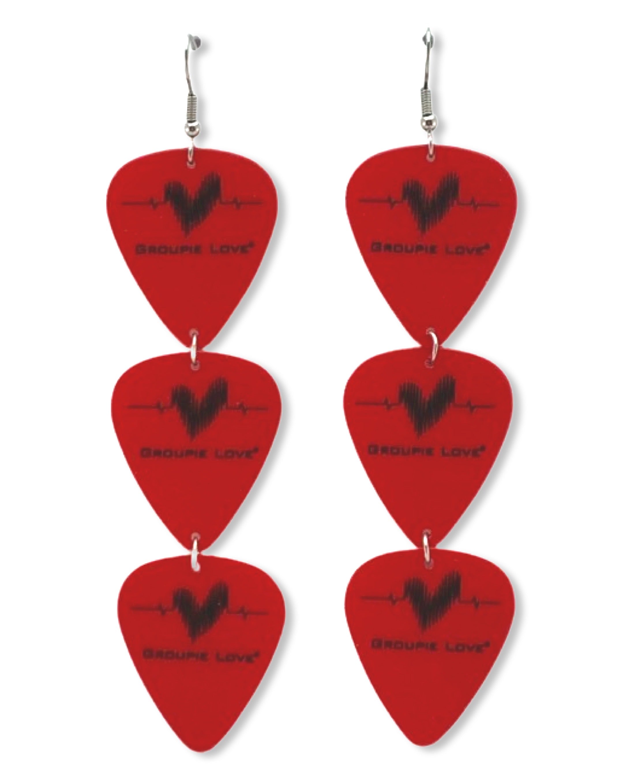 Groupie Love Red Triple Guitar Pick Earrings