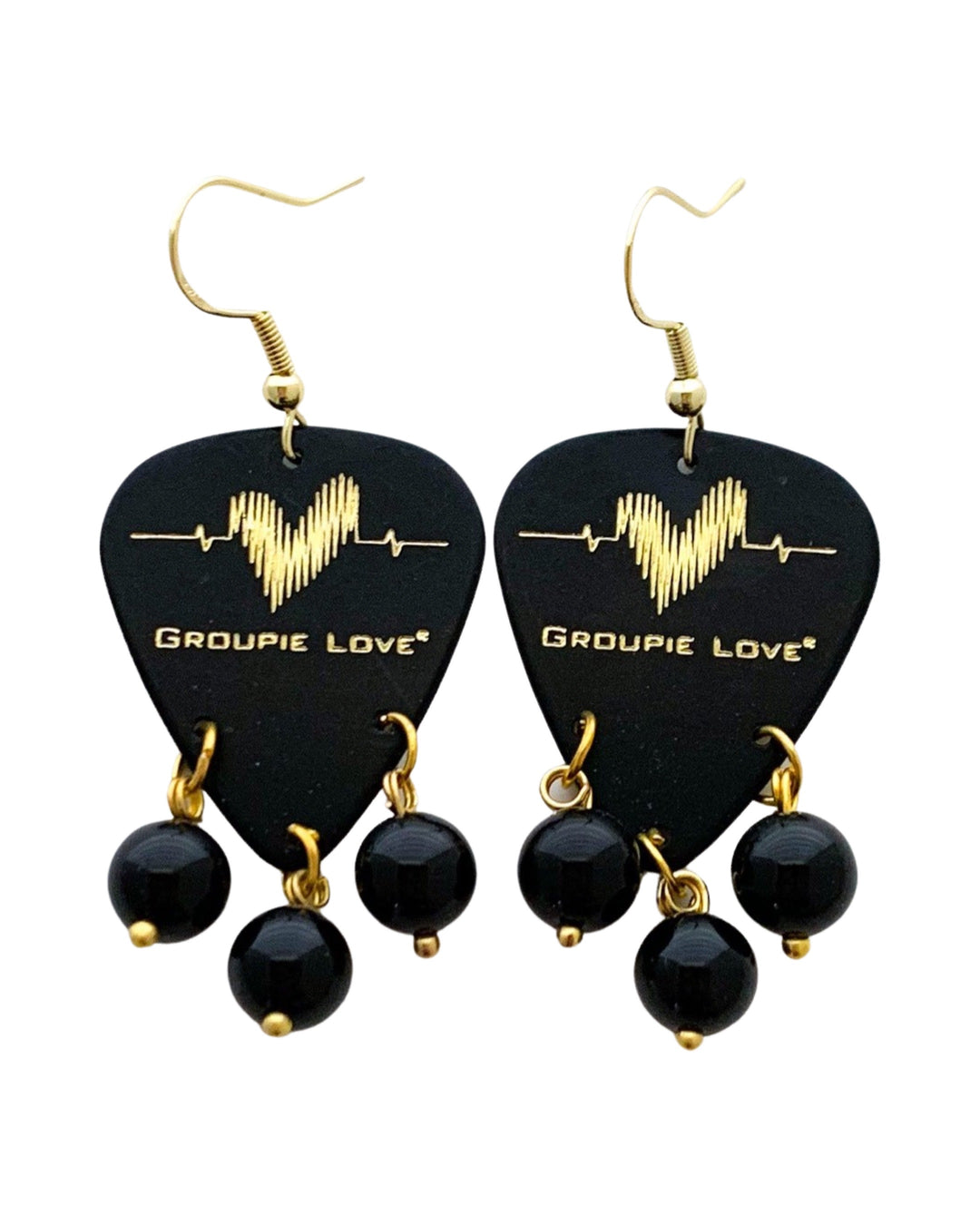 Groupie Love Black Gold Black Jade Guitar Pick Earrings